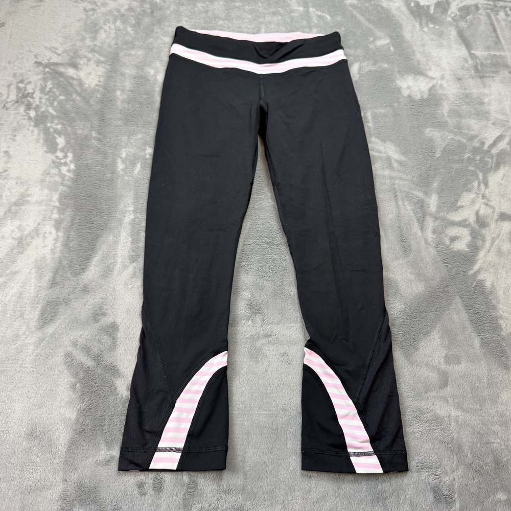 Lululemon Leggings Womens 4 Black Pink‎ Yoga Activewear Athletic Gym Cropped